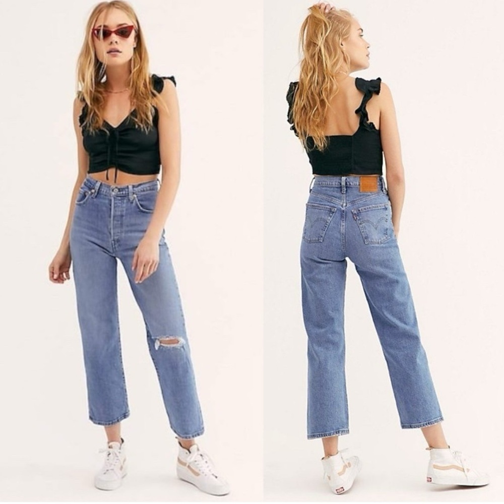 Levi's Premium Ribcage Straight Jeans Haters Gonna Hate 27 High Rise Ankle Big E - Picture 3 of 16